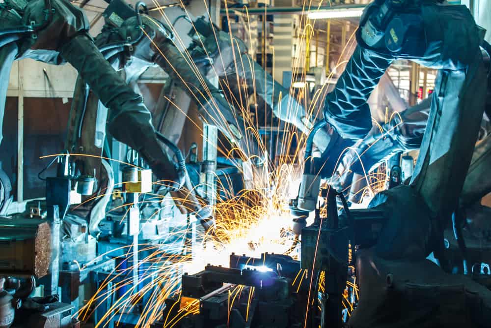 Arc welding robots at work