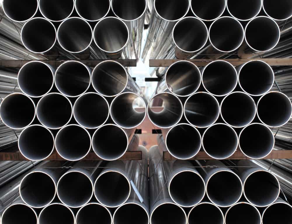A stack of stainless steel pipes