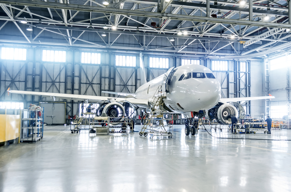 A commercial airplane in production